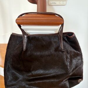 Maxx New York Elegant Deep Brown Horse Hair Leather Handbag